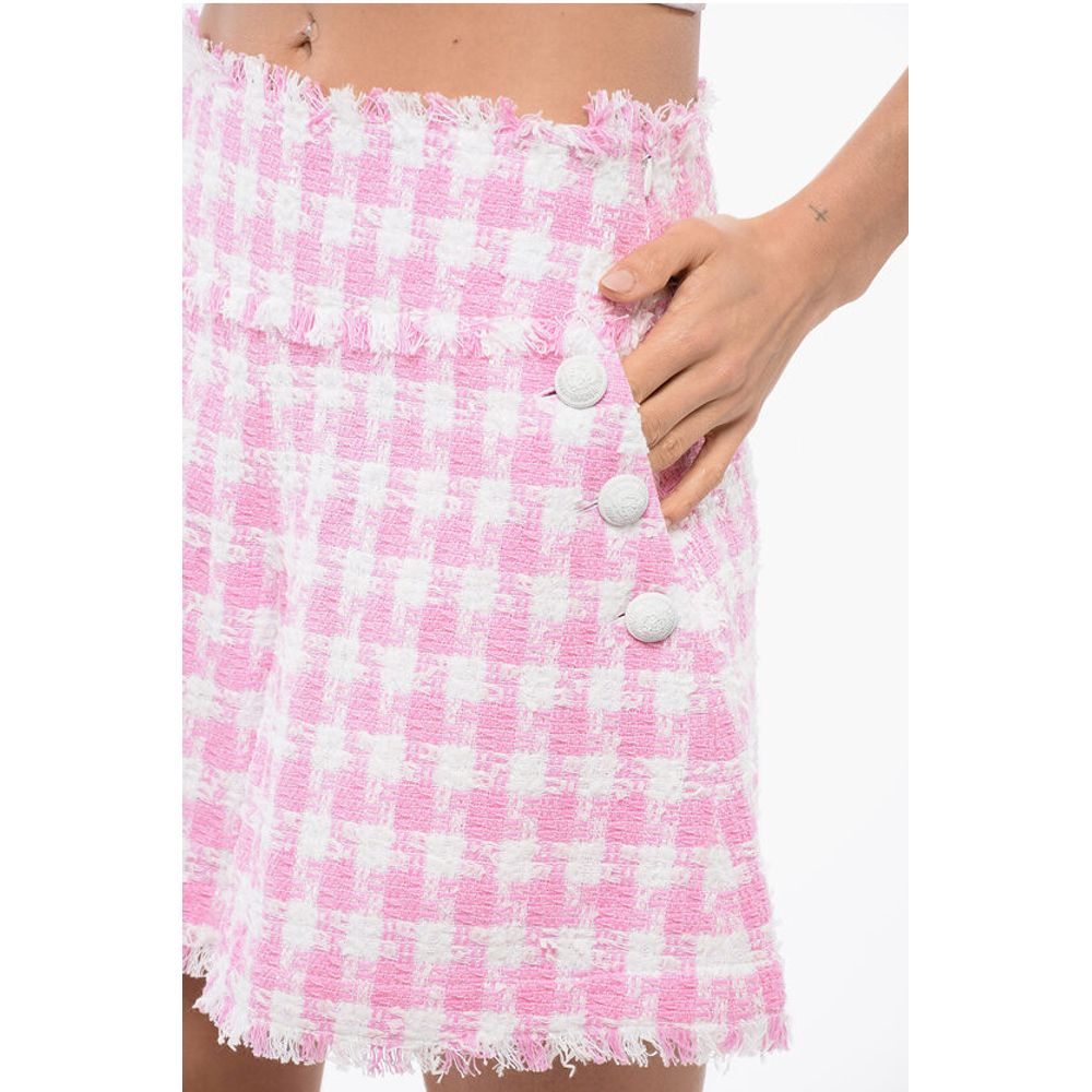 Houndstooth Tweed Shorts with Logoed Buttons