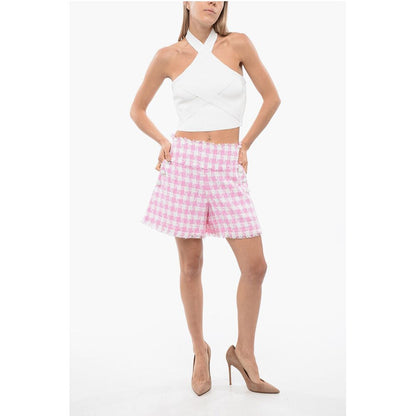 Houndstooth Tweed Shorts with Logoed Buttons