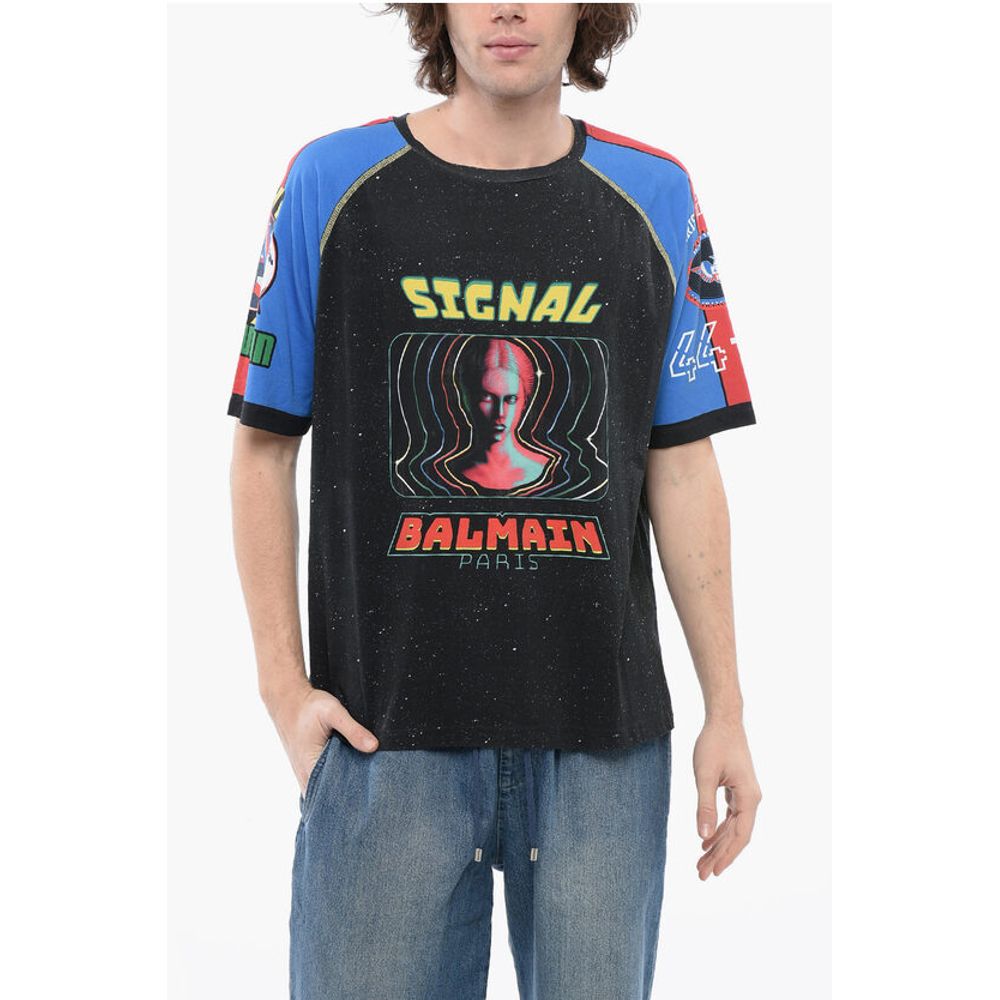 Crew Neck SIGNAL Cotton T-Shirt with Print