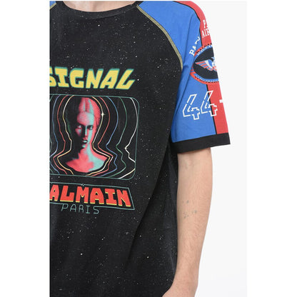 Crew Neck SIGNAL Cotton T-Shirt with Print