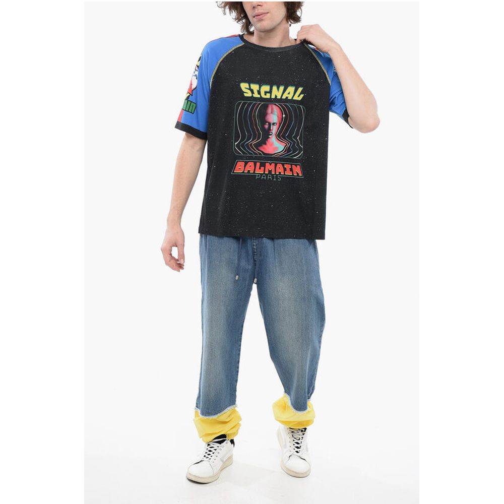 Crew Neck SIGNAL Cotton T-Shirt with Print