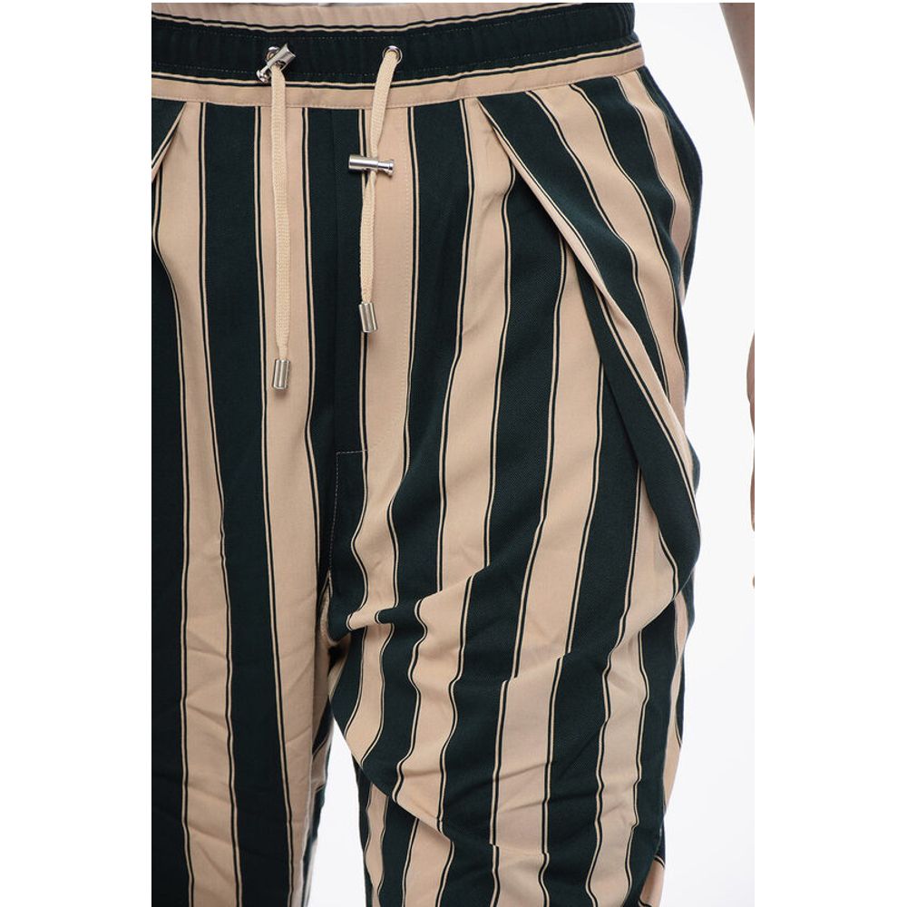 Single-pleated Tapered Fit Pants with Balanced Stripe Motif