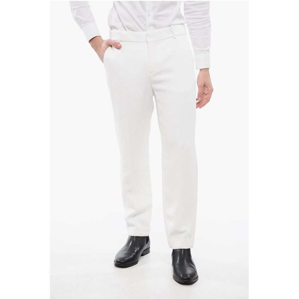 Viscose Cropped Fit Pants with Cuffs