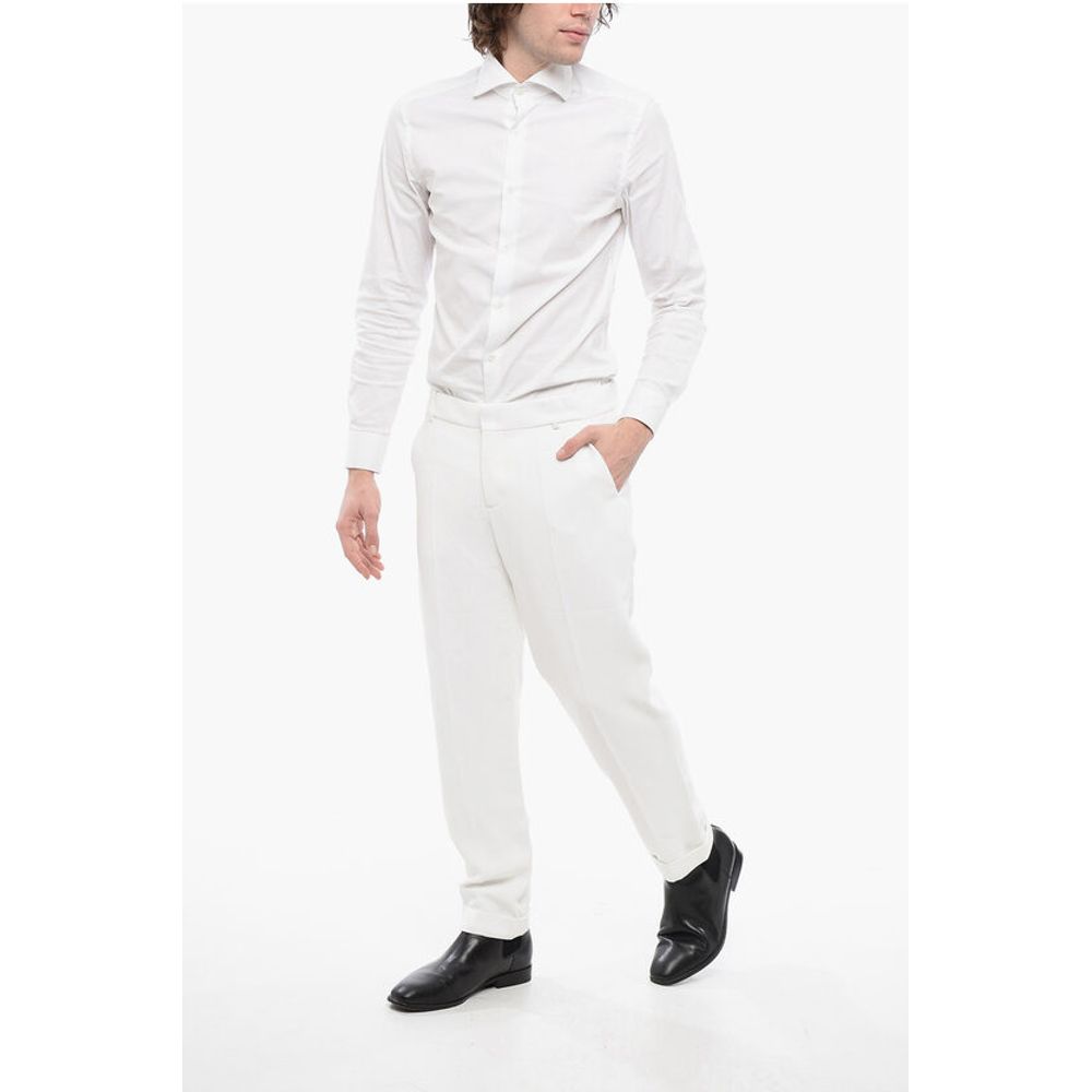 Viscose Cropped Fit Pants with Cuffs