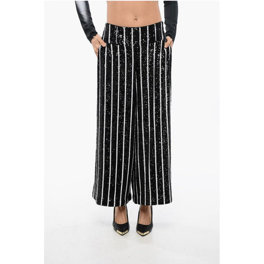 Sequined Striped High-waisted Pants
