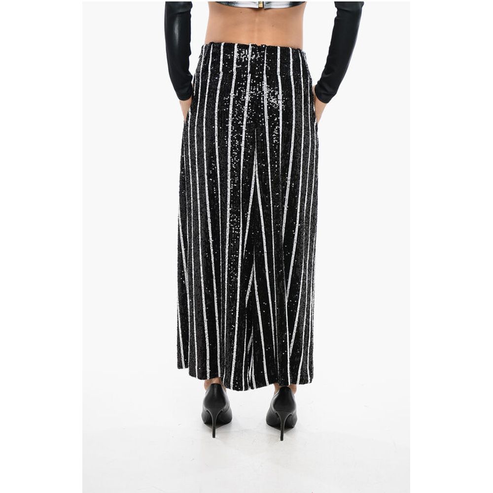 Sequined Striped High-waisted Pants