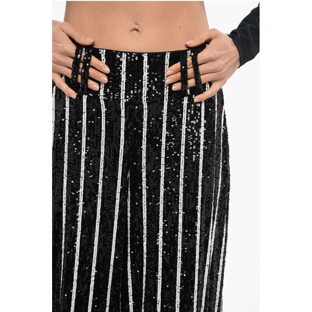Sequined Striped High-waisted Pants