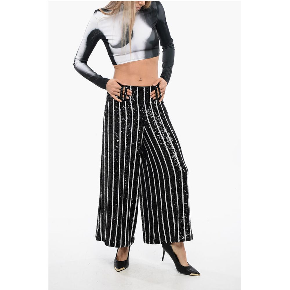 Sequined Striped High-waisted Pants