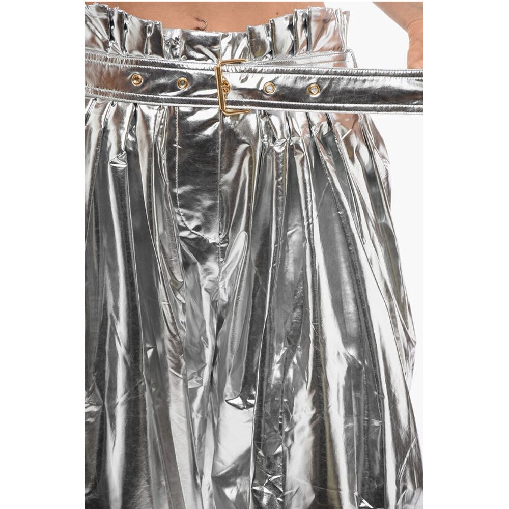 Pleated High-waisted Baggy-Fit Pants Metallic Effect