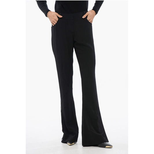 Flared-Fit Pants With Rhinestoned Side Band