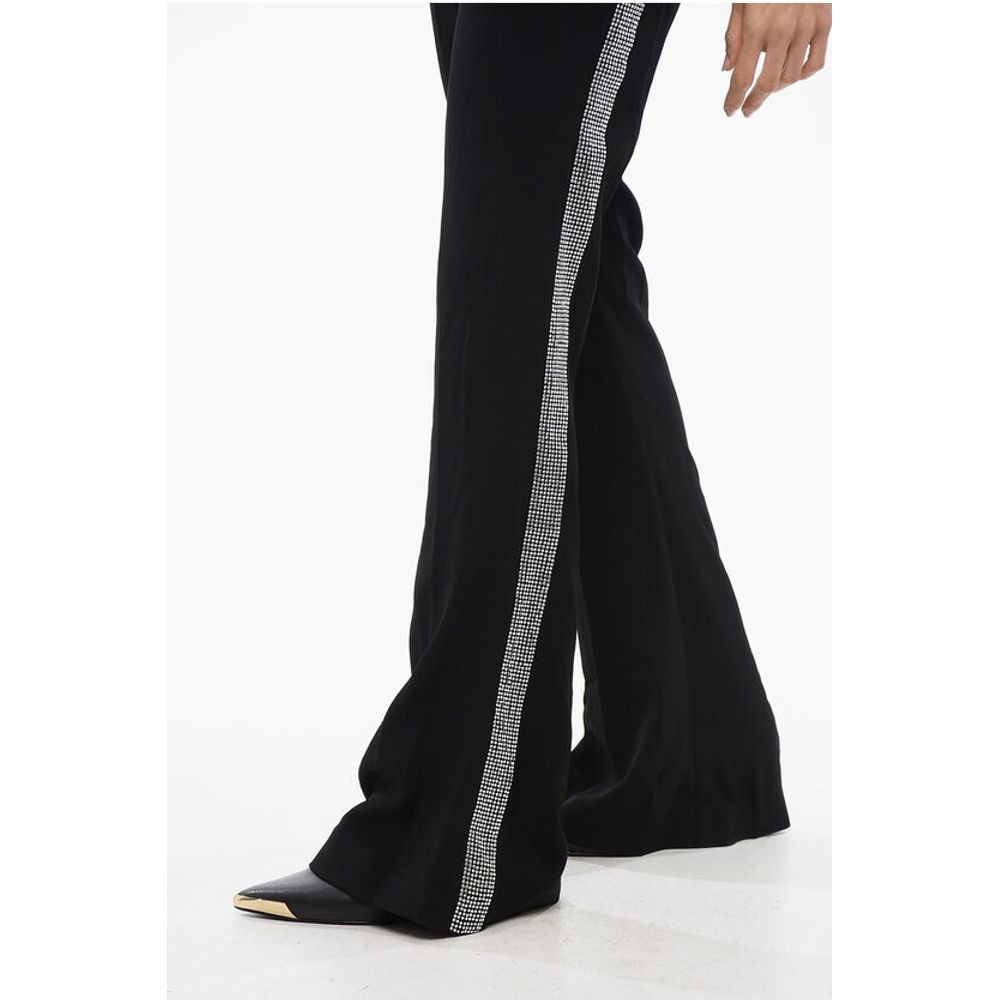 Flared-Fit Pants With Rhinestoned Side Band