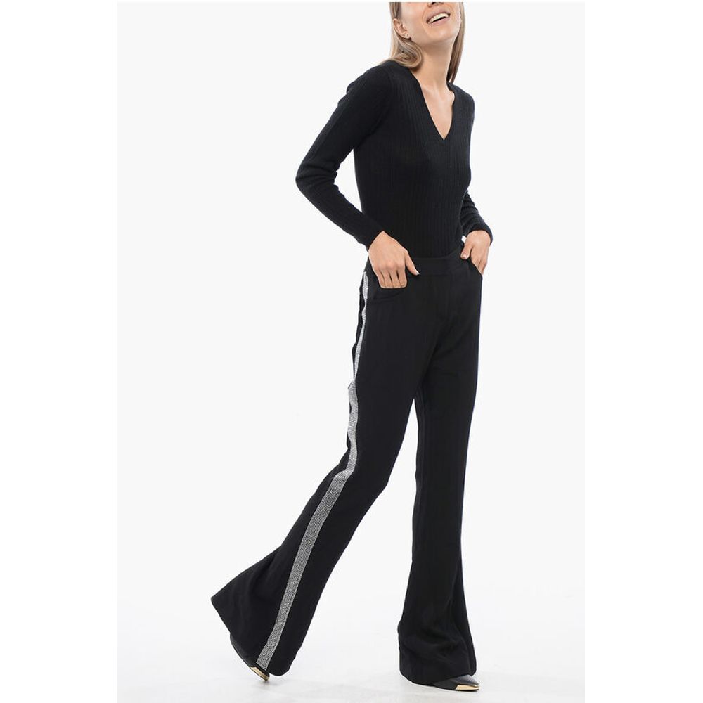 Flared-Fit Pants With Rhinestoned Side Band