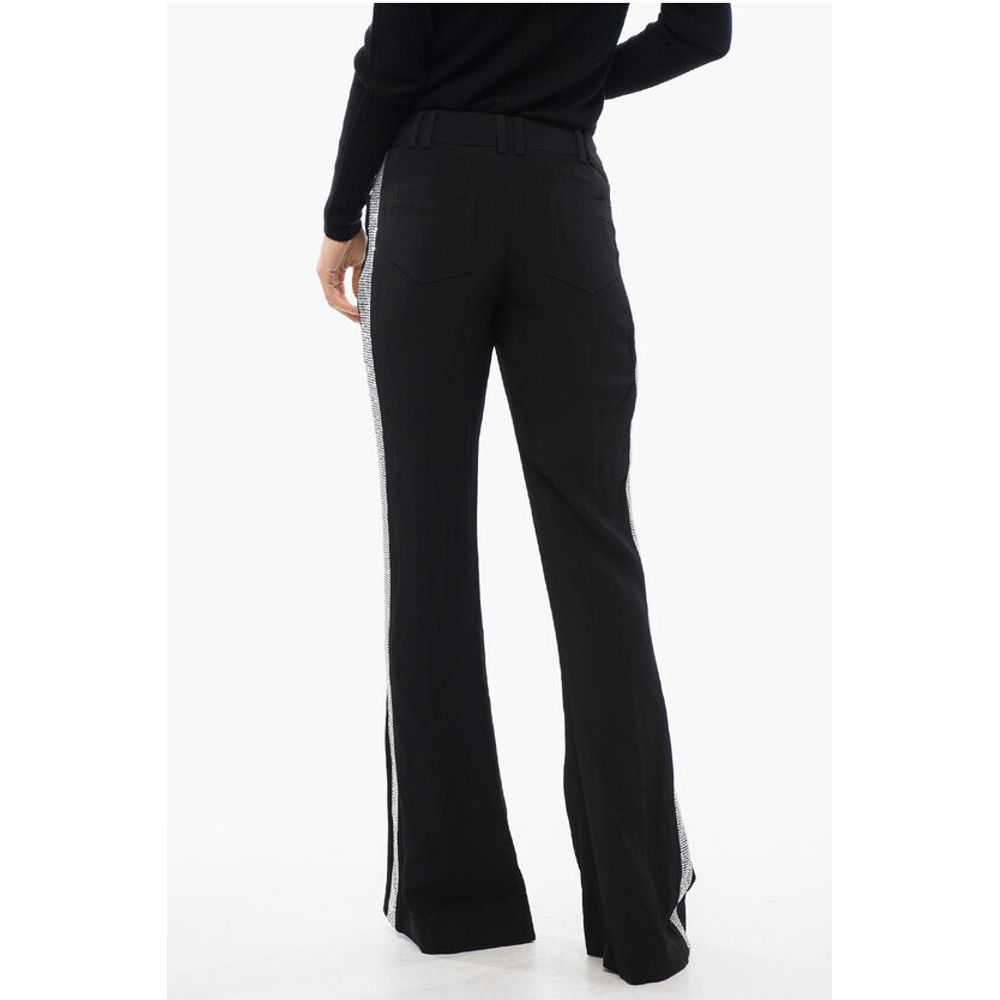 Flared-Fit Pants With Rhinestoned Side Band