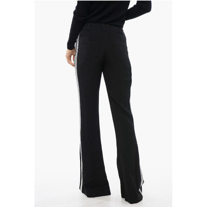 Flared-Fit Pants With Rhinestoned Side Band