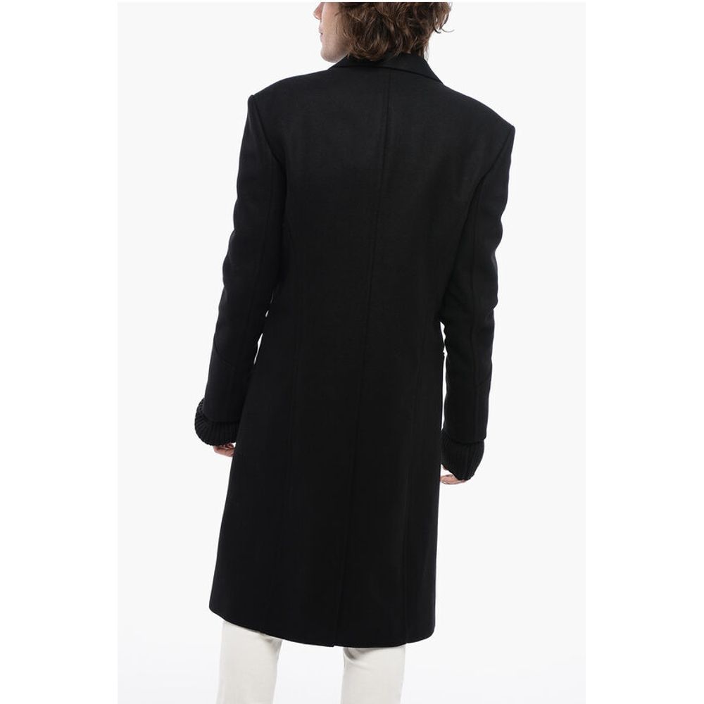 Virgin Wool Blend Coat with Ribbed Knitted Details