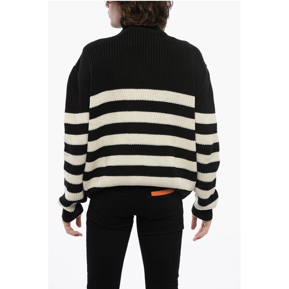 Awning Striped Mock Neck Sweater with Emblem Patch