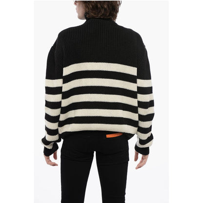 Awning Striped Mock Neck Sweater with Emblem Patch