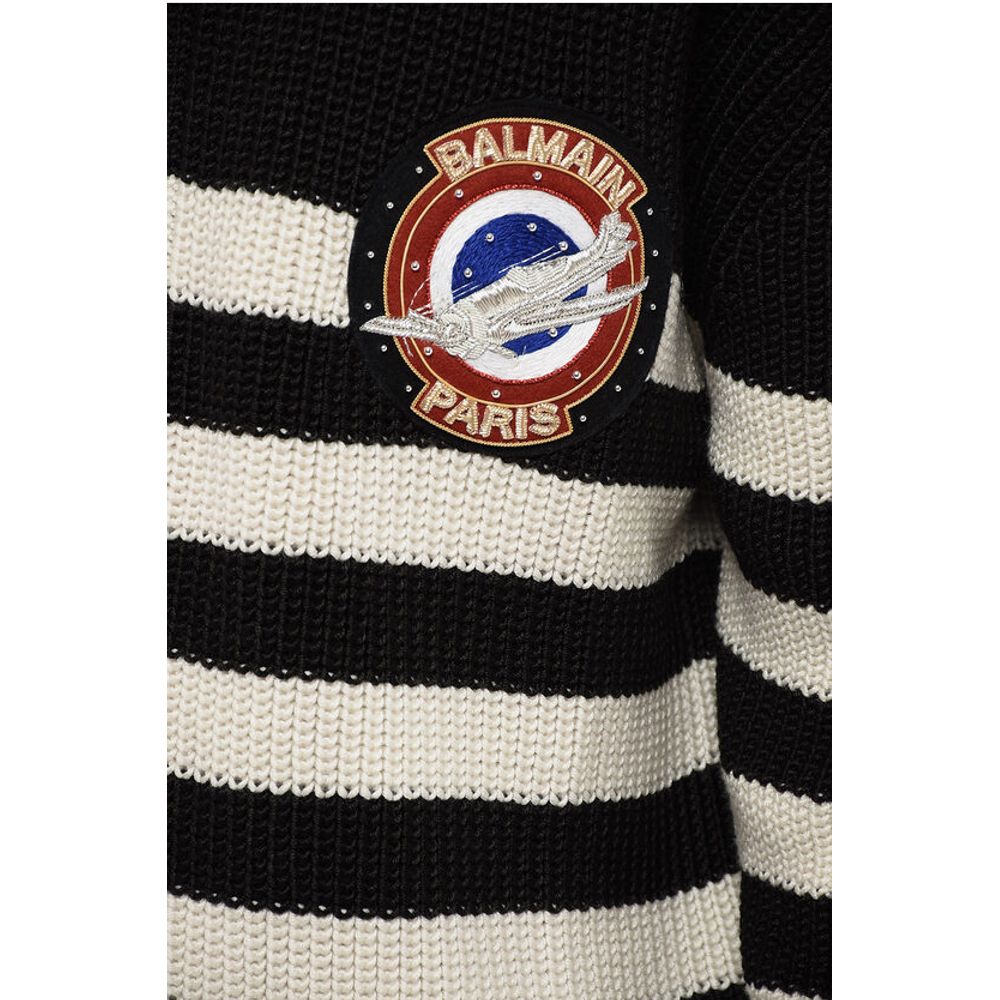 Awning Striped Mock Neck Sweater with Emblem Patch