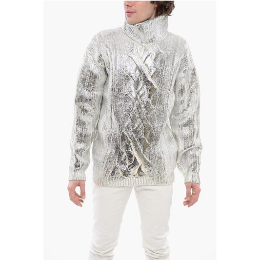 Lamè Coated Wool Blend Pullover with Turtleneck