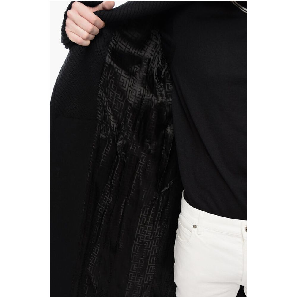 Virgin Wool Blend Coat with Ribbed Knitted Details