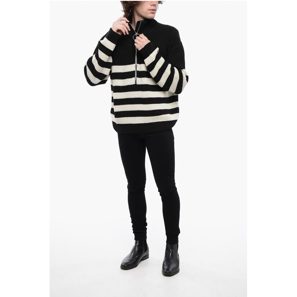 Awning Striped Mock Neck Sweater with Emblem Patch