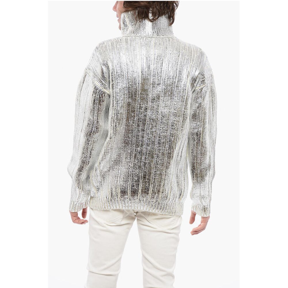 Lamè Coated Wool Blend Pullover with Turtleneck