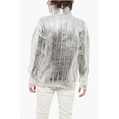 Lamè Coated Wool Blend Pullover with Turtleneck