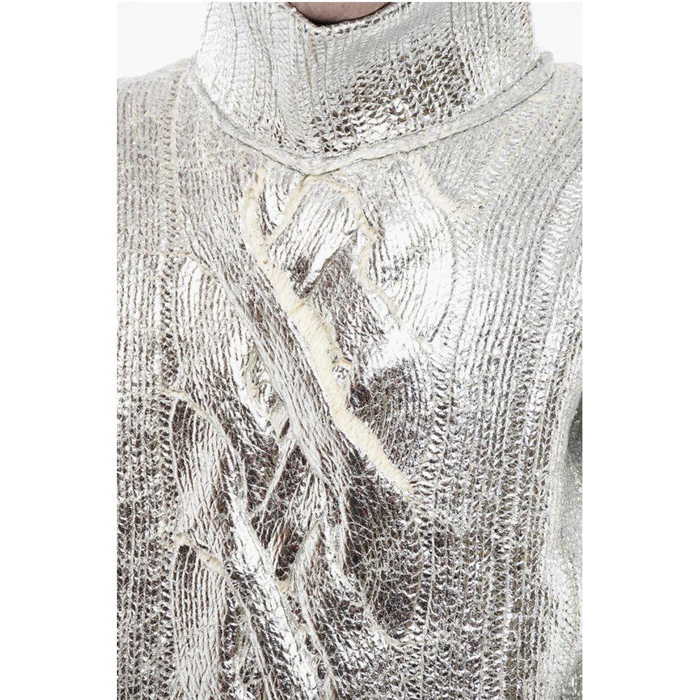 Lamè Coated Wool Blend Pullover with Turtleneck