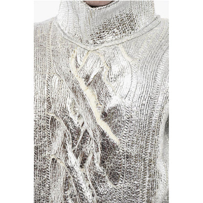 Lamè Coated Wool Blend Pullover with Turtleneck
