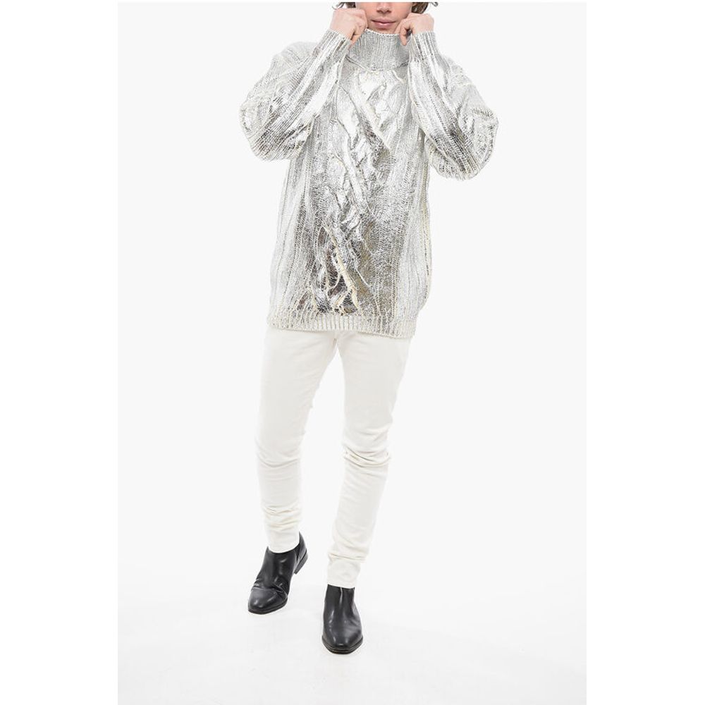 Lamè Coated Wool Blend Pullover with Turtleneck