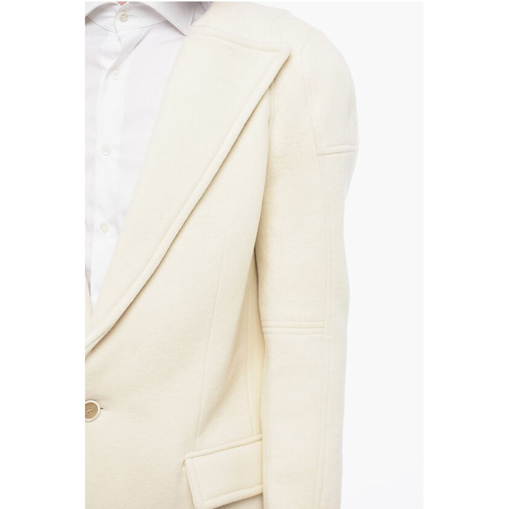Wool Blend Slim Fit Coat with Padded Shoulders