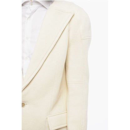 Wool Blend Slim Fit Coat with Padded Shoulders