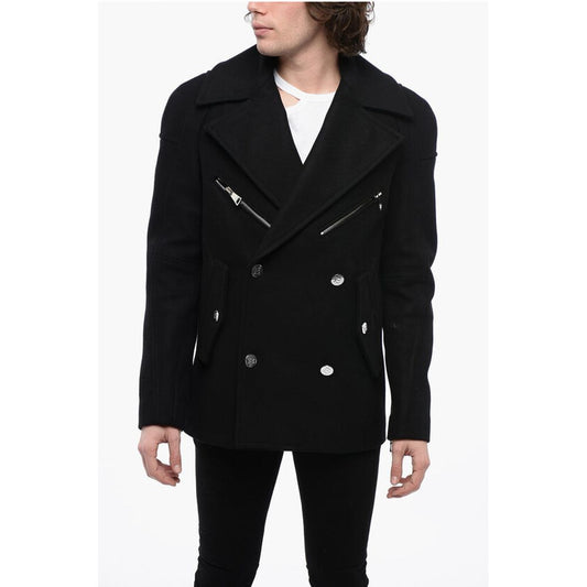Double-breasted Virgin Wool Blend Coat with Logoed Buttons