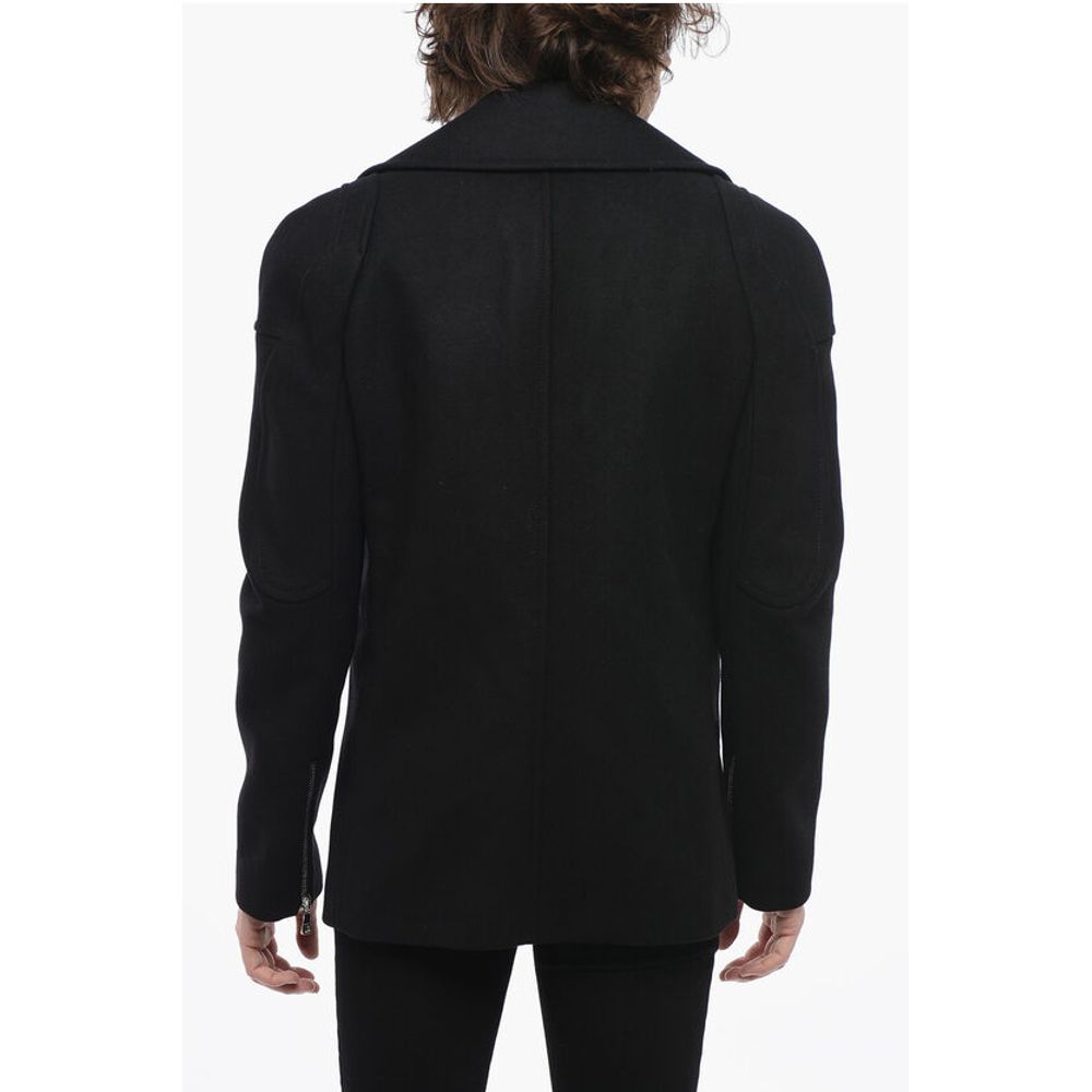 Double-breasted Virgin Wool Blend Coat with Logoed Buttons