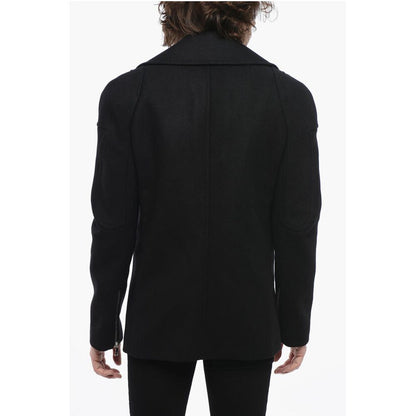 Double-breasted Virgin Wool Blend Coat with Logoed Buttons