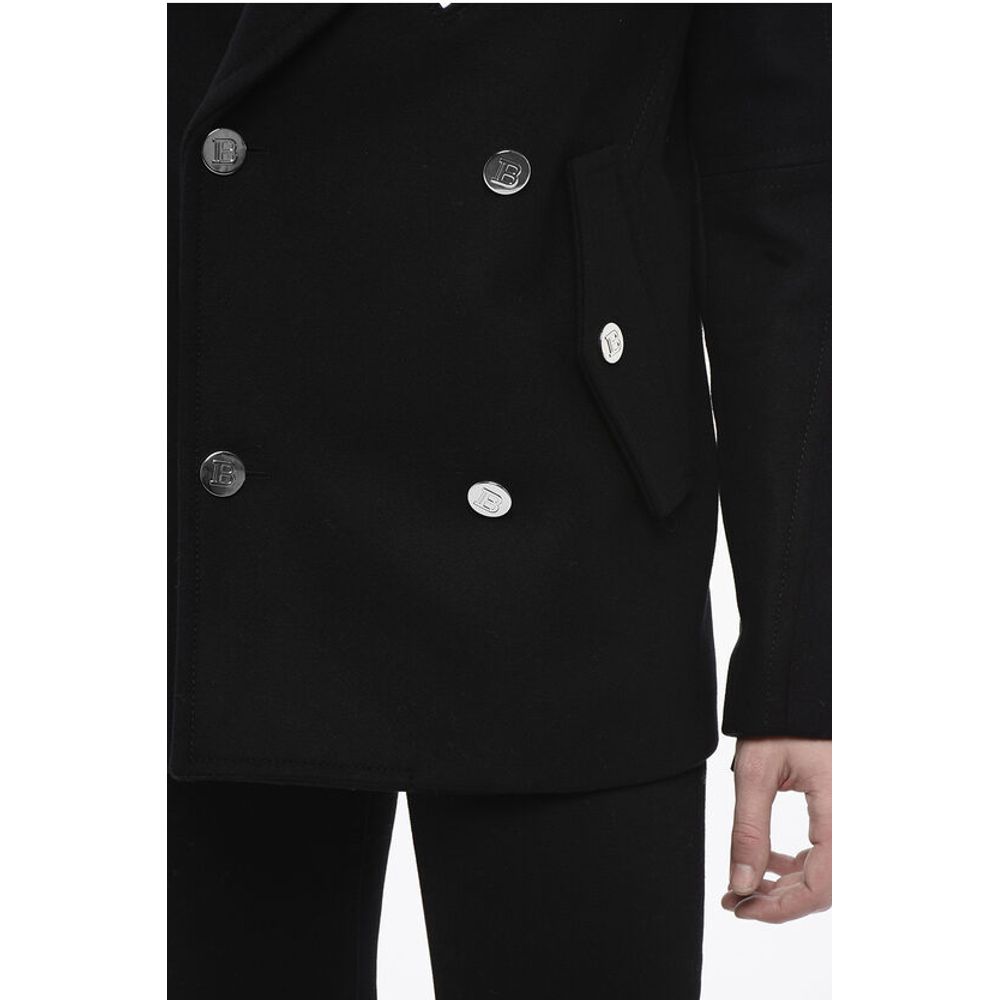 Double-breasted Virgin Wool Blend Coat with Logoed Buttons