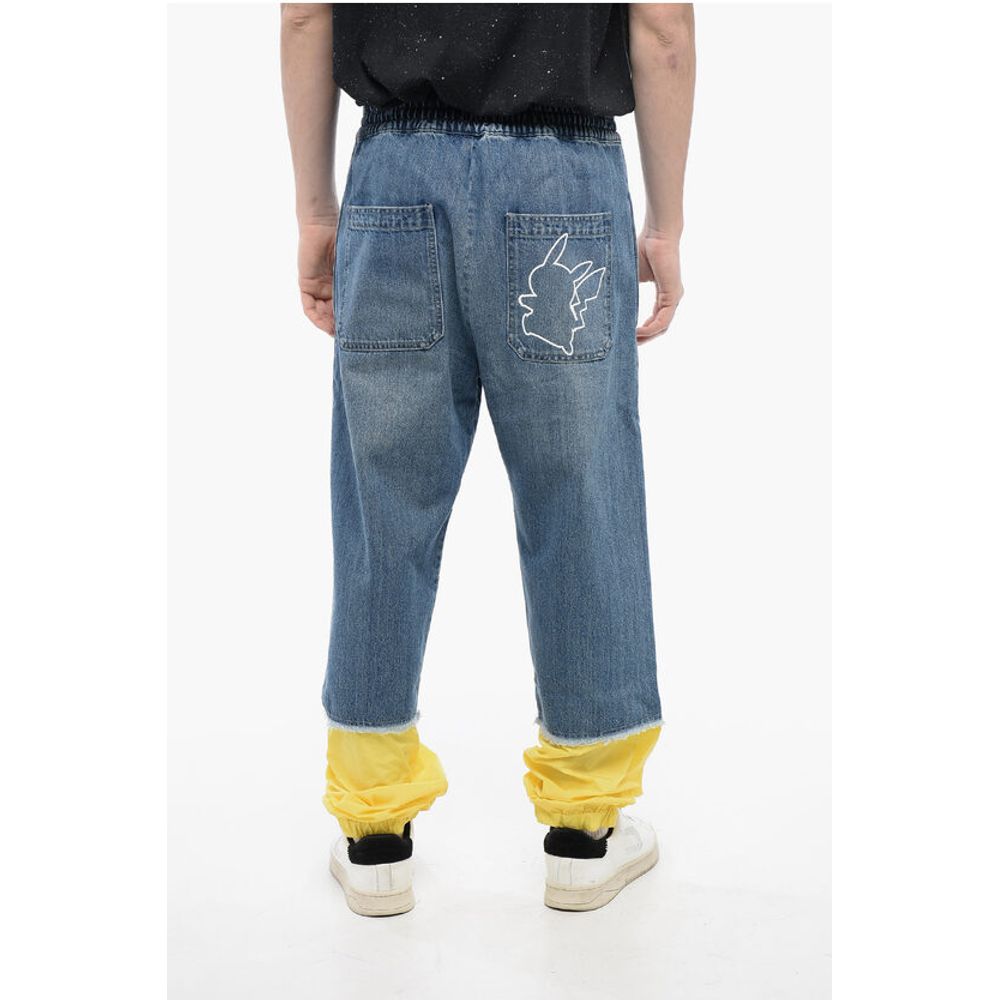 BALMAIN X POKEMON Denim Gaucho Shorts with Elastic Waistband