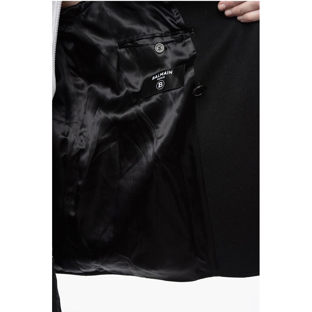 Double-breasted Virgin Wool Blend Coat with Logoed Buttons