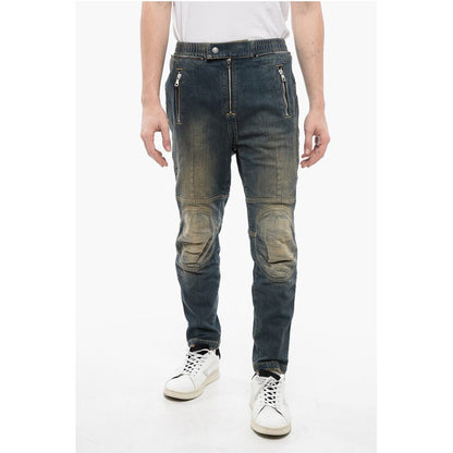 Vintage Washed Biker Denims with Elastic Waistband 15cm
