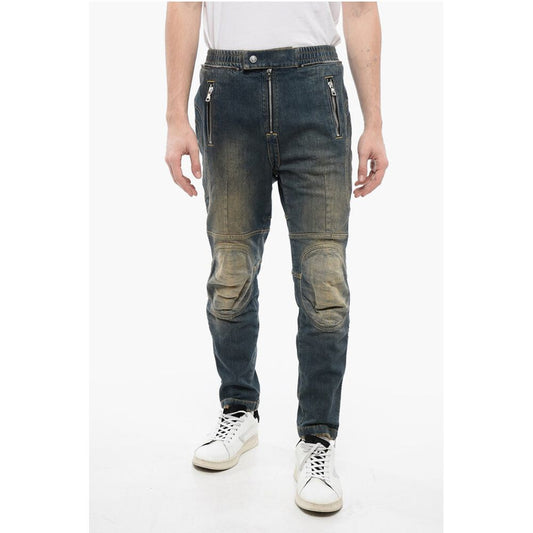 Vintage Washed Biker Denims with Elastic Waistband 15cm