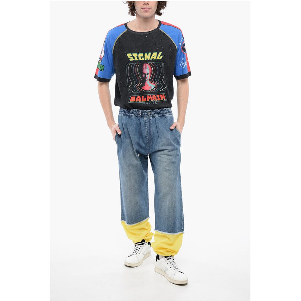 BALMAIN X POKEMON Denim Gaucho Shorts with Elastic Waistband