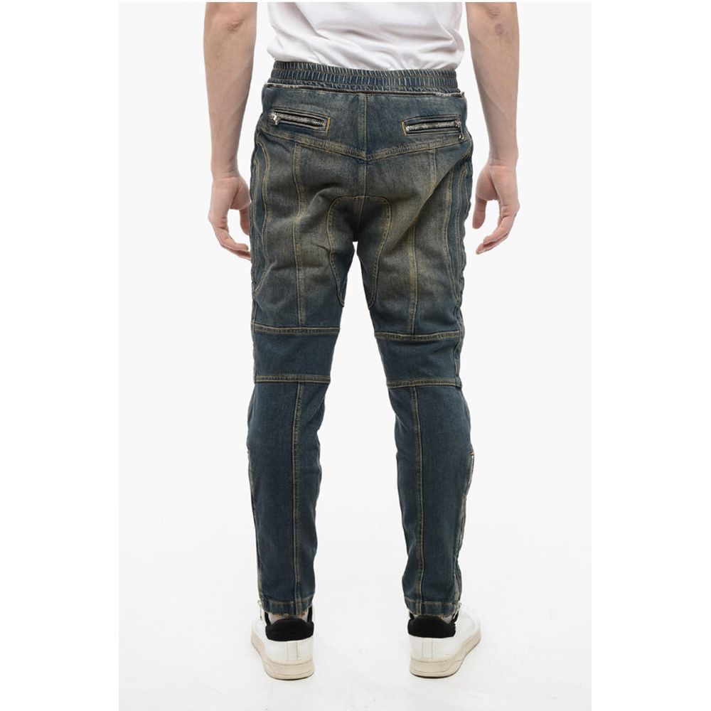 Vintage Washed Biker Denims with Elastic Waistband 15cm