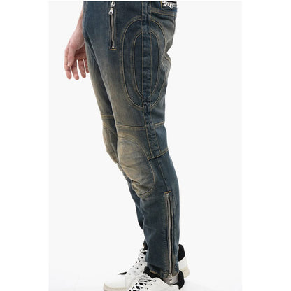 Vintage Washed Biker Denims with Elastic Waistband 15cm