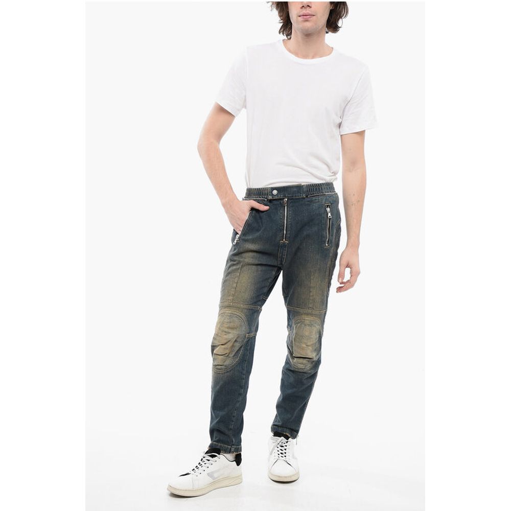 Vintage Washed Biker Denims with Elastic Waistband 15cm