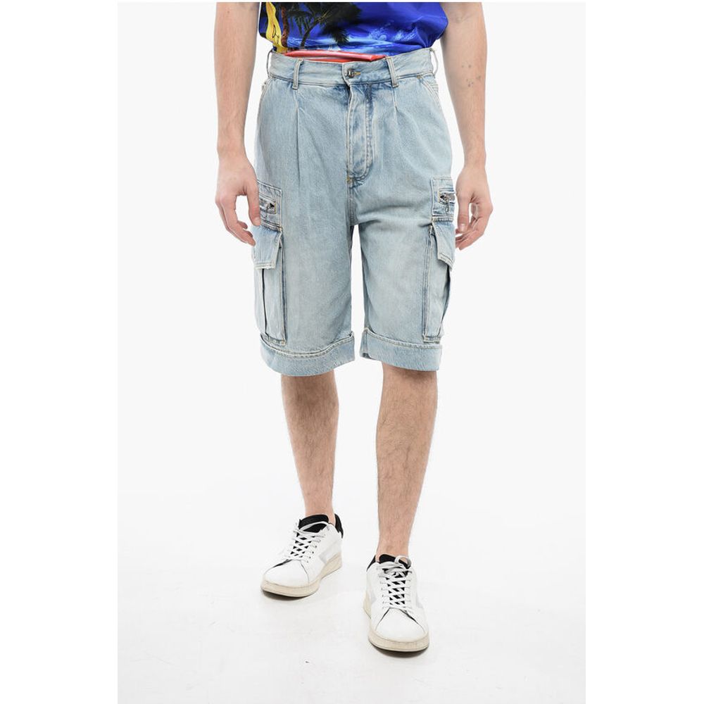 Denim Cargo Shorts with Belt Loops