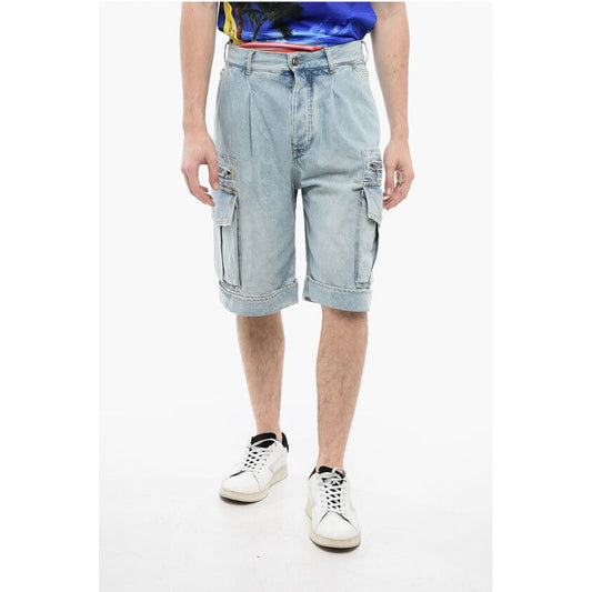 Denim Cargo Shorts with Belt Loops