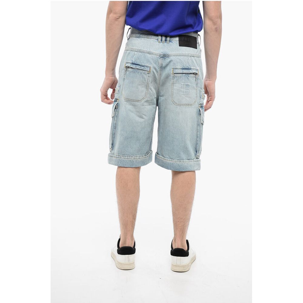 Denim Cargo Shorts with Belt Loops