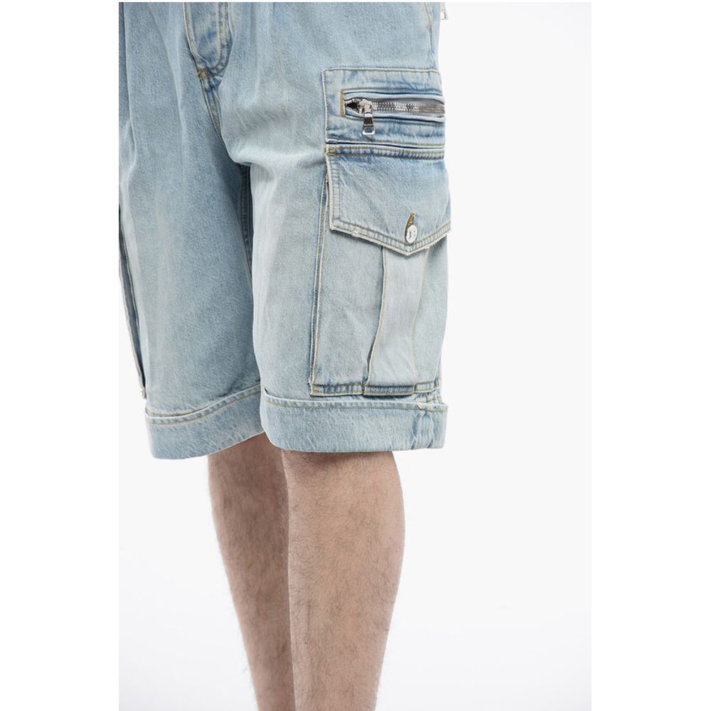 Denim Cargo Shorts with Belt Loops