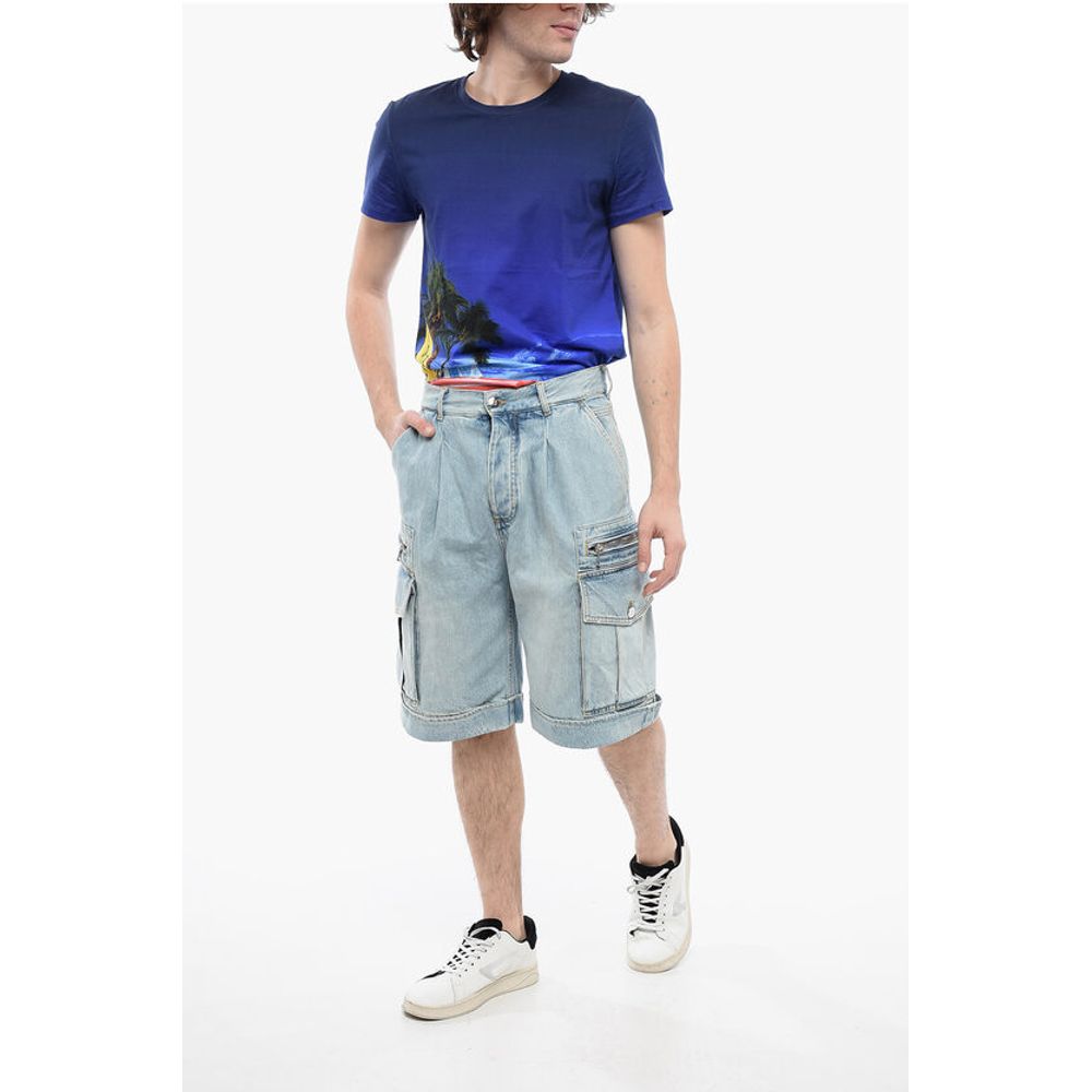 Denim Cargo Shorts with Belt Loops