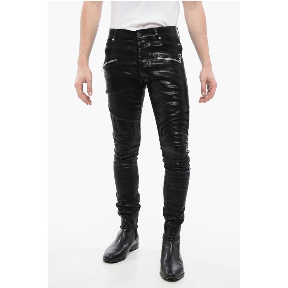 Coated Cotton Slim Fit Biker Denims 14cm
